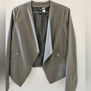 H&M Women's Gray/Green Blazer with Zipper Accents